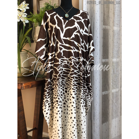 Chocolate Brown and White Giraffe Print Kaftan