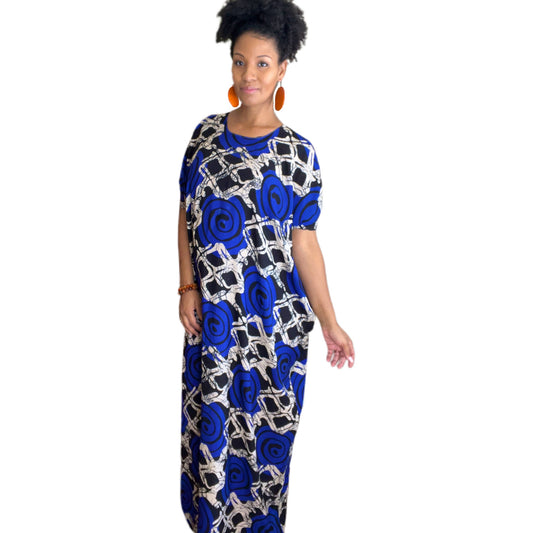 Deep Blue Love Kaftan Dress