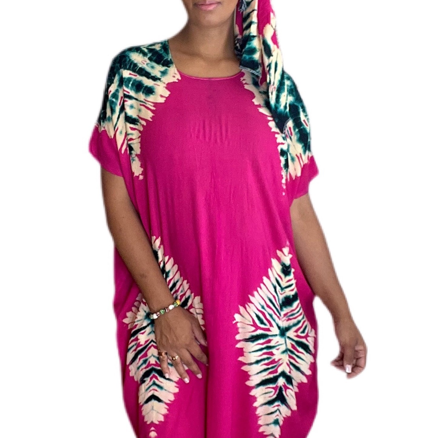 Hot Pink Tie Dye Kaftan Dress