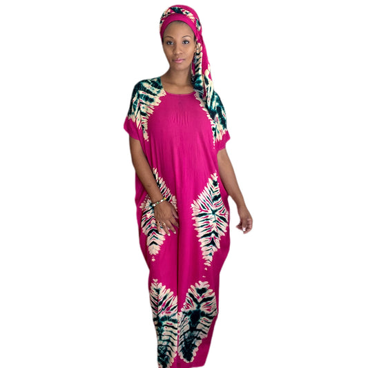 Hot Pink Tie Dye Kaftan Dress